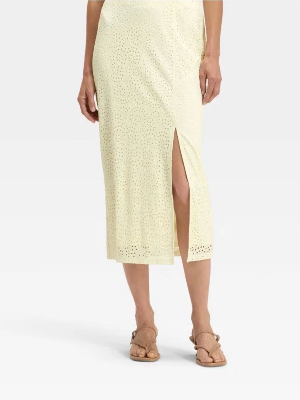 Eyelet Midi Skirt with Front Slit - Cream women,size 10